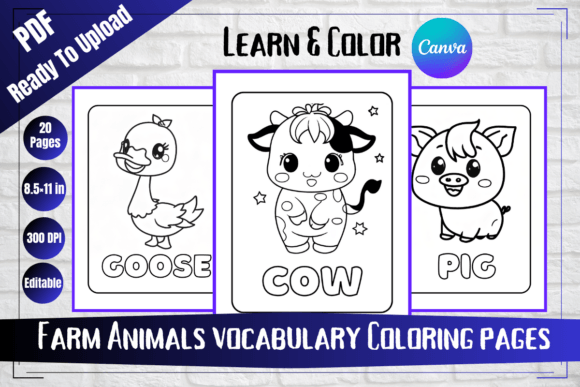 Farm Animals Vocabulary Coloring Pages for Creative Learning