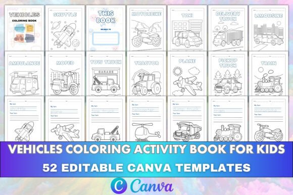 Vehicles Coloring Activity Book for Kids